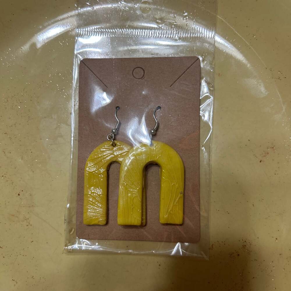 Anna Clayton Jewelry Bright Yellow Scallop Wave Resin Arch Earrings